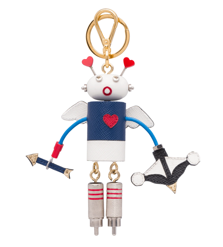 Llavero charm de Cupido en piel Saffiano, de prada