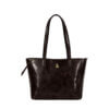 Bolso de hombro marrón con apliques dorados