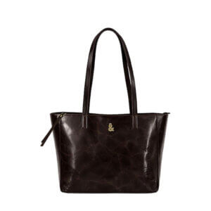 Bolso de hombro marrón con apliques dorados