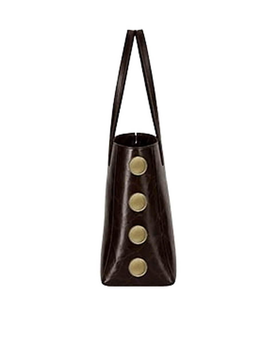 Bolso de hombro marrón con apliques dorados - Imagen 2