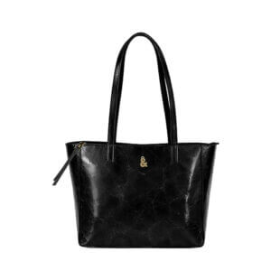 Bolso de hombro negro con apliques dorados