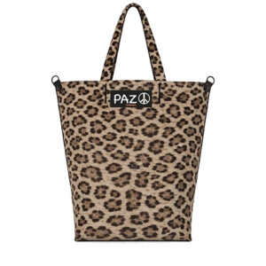 Bolso de hombro marrón, reversible en animal print