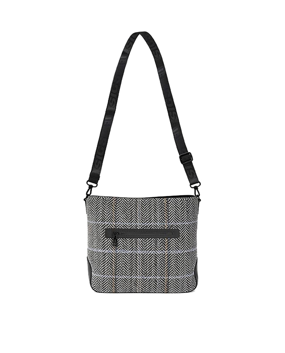 Bolso de hombro y bandolera en tejido tartán negro - Imagen 2
