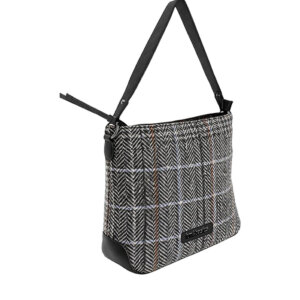 Bolso de hombro y bandolera en tejido tartán negro