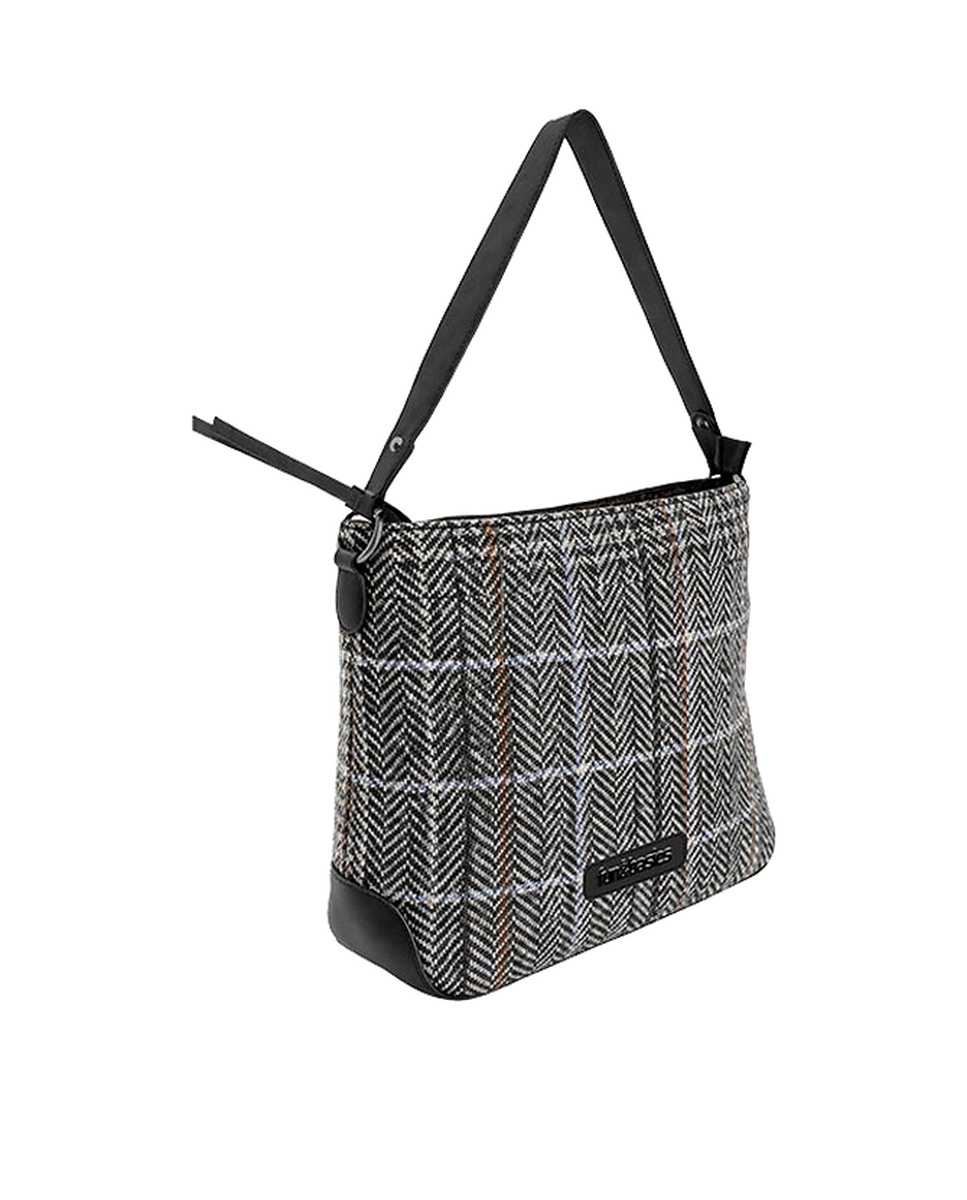 Bolso de hombro y bandolera en tejido tartán negro