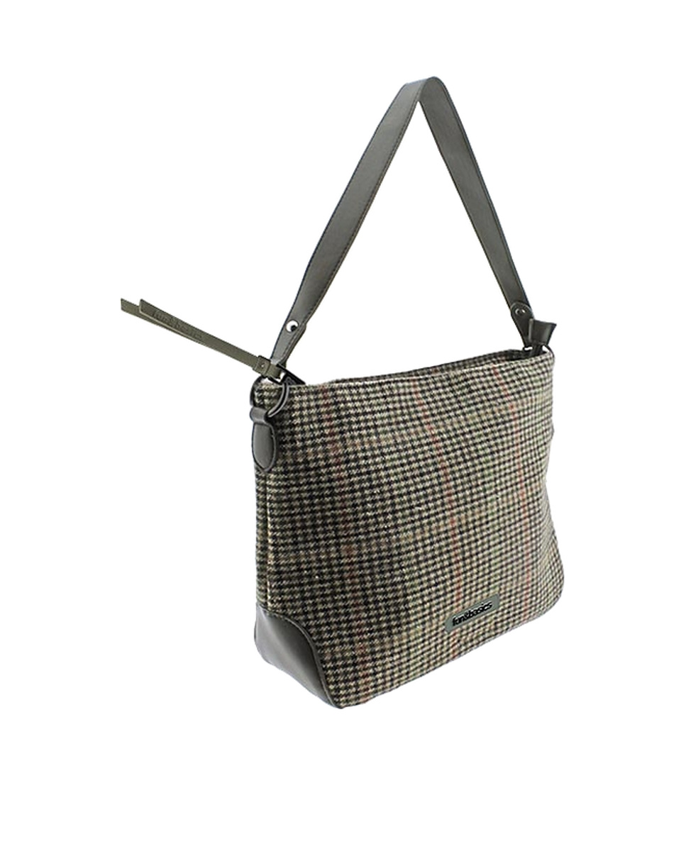 Bolso de hombro y bandolera en tejido tartán verde
