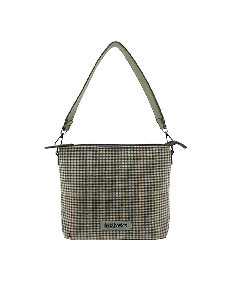 Bolso de hombro y bandolera en tejido tartán verde