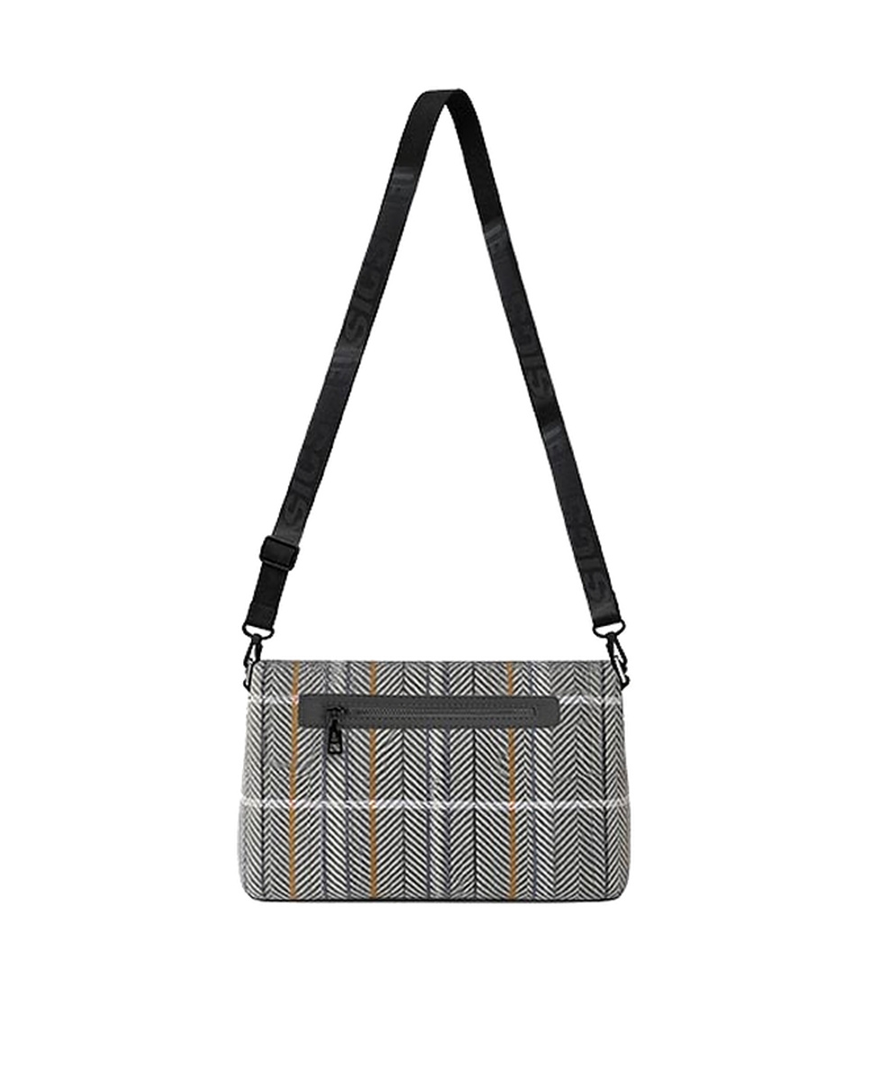 Bolso bandolera en tejido tartán negro, cierre con solapa - Imagen 2