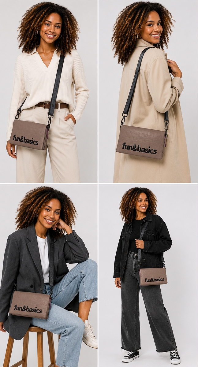Bolso bandolera topo con logotipo, cierre con solapa - Imagen 3
