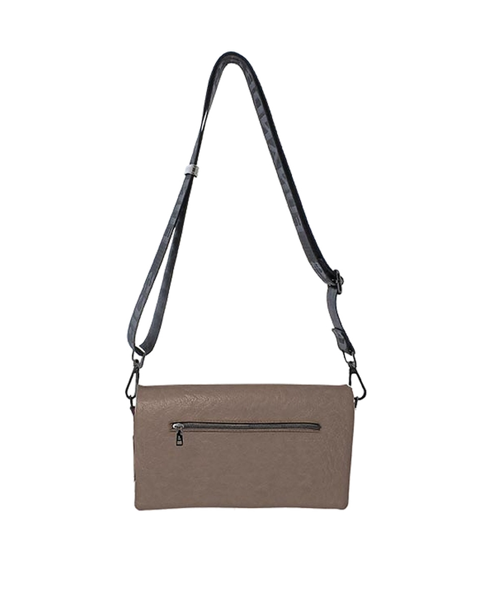Bolso bandolera topo con logotipo, cierre con solapa - Imagen 2